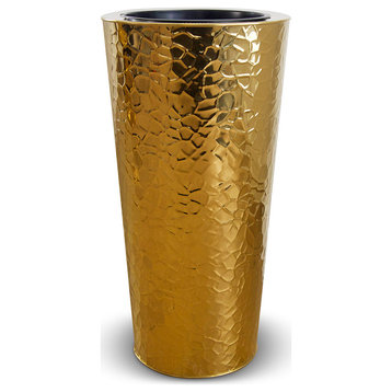 Cone Hammered Planter, Gold 28"H