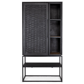 Charcoal Wooden Cabinet With Open Rack | dBodhi Karma