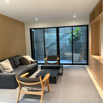 Family room and light well in basement