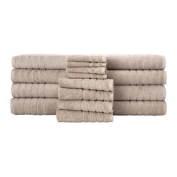 Classic Turkish Towel - Barnum Collection Ultra-Plush 16-Piece Bath Towel Set, Beige - Bath Towels