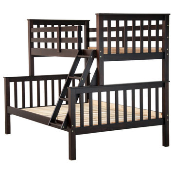 100% Solid Wood Mission Twin Over Full Bunk Bed, Java