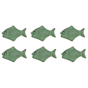 Set of 6 Verdigris Green Cast Iron Fish Drawer Pulls Decorative Cabinet Knobs