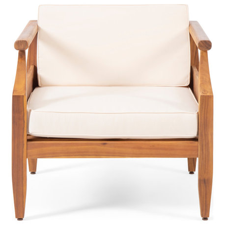 Bianca Outdoor Acacia Wood Club Chairs with Cushions, Teak + Cream, Single
