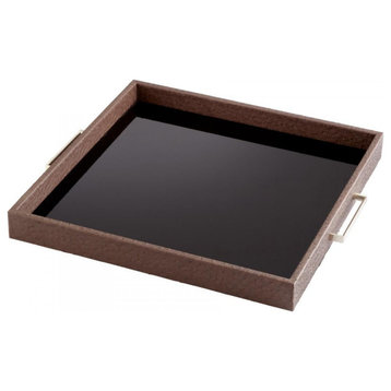 Large Chelsea Tray, Brown, Iron Glass and Wood, 19"W (6007 1EEXF)