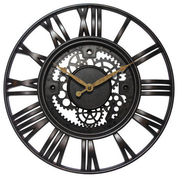 Roman Gear Rustic Iron Clock, 15.5"