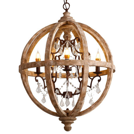 Rustic 5-Light Globe Chandelier Weathered Wooden Ceiling Light