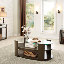 3534-30 3PCS MODERN ESPRESSO COFFEE COCKTAIL TABLE SET HIDDEN TRAY - Coffee Table Sets