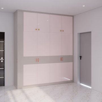 Minimalist Bedroom Cupboard with Pink Glossy Finish