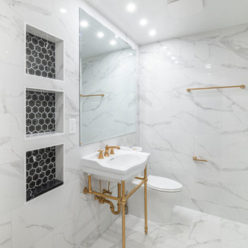 Transitional Primary Bathroom Project With Art Deco Accents