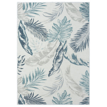 Melody Tropical Botanical Reversible Indoor/Outdoor Rug, Ivory Blue 2' x 3'