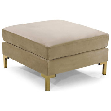 Contemporary Ottoman, Golden Metal Legs With Square Velvet Fabric Seat, Taupe