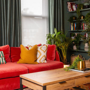 Vibrant Living Room with Statement Ceiling