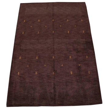 Gabbeh Tribal Contemporary Hand-Knotted Oriental Area Rug, Brown, 9'9"x6'8"