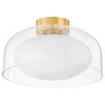 Mitzi - Giovanna 1 Light Flush Mount, Aged Brass - The Giovanna Flush Mount blends shape and material with beautiful simplicity. Available in aged brass, old bronze, and polished nickel canopy, which holds an opal glass shade within a clear glass dome. Dueling shades lend visual intrigue to the otherwise minimal design.