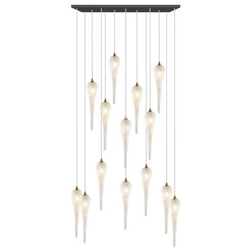 Icicle 14 Blown Glass Chandelier, Black, 60", Clear Glass