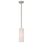 Livex Lighting - Meridian 1-Light Mini Pendant, Brushed Nickel - A single drum shade adds character to this handsomely styled mini pendant light. Update your decor with the clean styling of this contemporary one light mini pendant from the Meridian collection. Features a lovely hand crafted oatmeal color fabric hardback shade and frosted diffuser for subtle illumination.