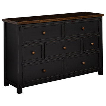 A-America Stone Creek 7 Drawer Transitional Solid Wood Dresser in Black