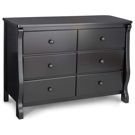 Contemporary Dresser, Unique Curved Side Panel and 6 Drawers, Black