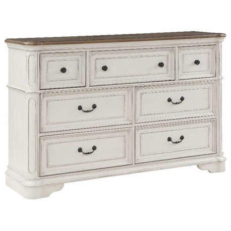 ACME Florian 7-drawer Wooden Dresser in Oak and Antique White