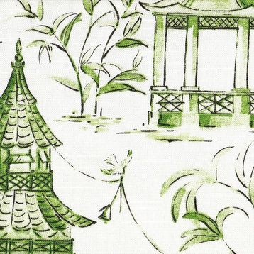 Pagodas Jade Oriental Toile Tie-Up Valance Green Cotton Slub, Pagodas