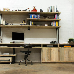 Pourreza Reclaimed Scaffolding & Pipe Industrial Desk with Cupboards & Shelves - Desks & Writing Bureaus