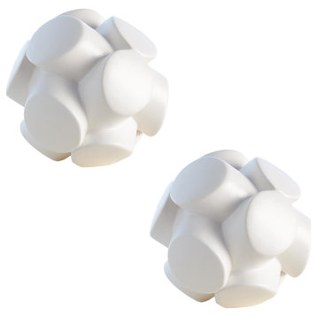 MidCentury Modern Cubist 6" White Decorative Ball Set of 2