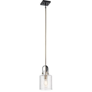 1 Light Contemporary Pendant Light Fixture Clear Seeded Glass-Polished Nickel