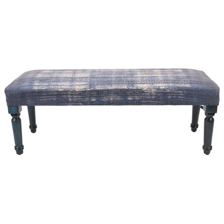 Antique Blue Indoor Bench, 47" Length