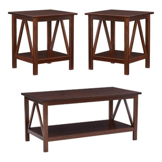 Home Square 3-Piece Set with Coffee Table and 2 End Tables in Brown ...