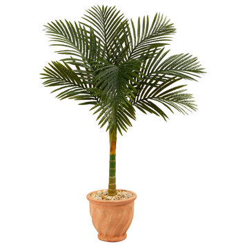 4.5' Golden Cane Artificial Palm Tree, Terra-Cotta Planter