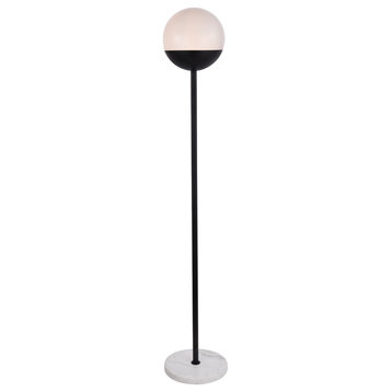 Eclipse 1 Light Floor Lamp, Black With Frosted White Glass