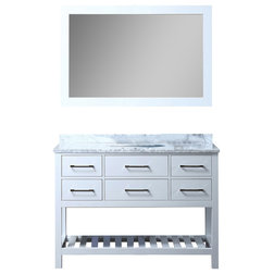 Contemporary Bathroom Vanities And Sink Consoles Manhattan 48" Bathroom Vanity With Mirror and Round Sink, White
