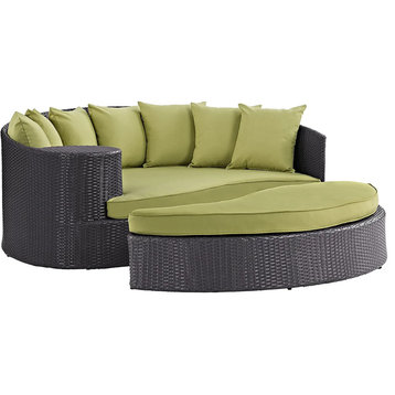 Contemporary Outdoor Sectional Daybed Sofa, Comfortable Cushioned Seat, Peridot
