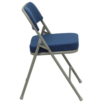 Curved Triple Braced and Double Hinged Navy Fabric Metal Folding Chair, Set of 4