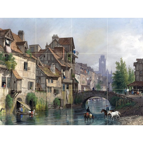 Tile Mural, View of Rouen Backsplash, Ceramic Glossy
