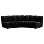 Meridian Furniture - Infinity Channel Tufted Velvet Modular Chair, Black, 3 Piece - Create a seating group that works for every possible situation with this Infinity modular sofa and other pieces in the Infinity collection. Upholstered in soft black velvet material that feels great against the skin and offers long-wearing beauty, this piece fits with other Infinity items for an infinite number of combinations that get your seating requirements just right but that look just as nice when used on their own.