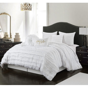 Merle Merbabe 7-Piece Bedroom Bedding Comforter Set, White, Queen