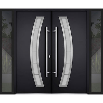 Exterior Prehung Metal Double Doors Deux 6500 BlackFrosted GlassRight