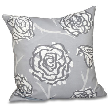 Spring Floral 2, Floral Print Pillow, Gray, 26"x26"