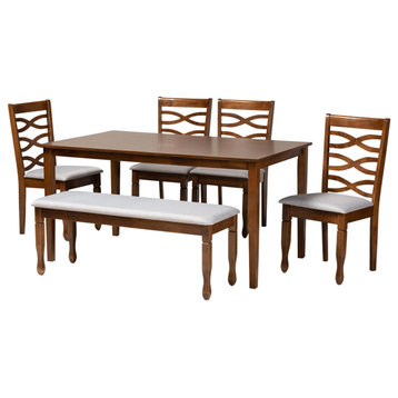 Raymund Modern Gray Fabric and Walnut Brown Wood 6-Piece Dining Set