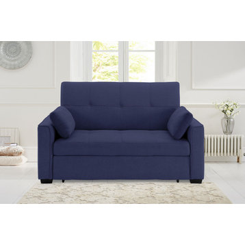 Nantucket Pull-Out Chenille Sleeper Sofa With Accent Pillows, Navy, Twin
