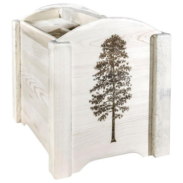 Montana Woodworks Homestead Wood Magazine Rack with Engraved Pine in Natural