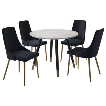5-Piece Dining Set, White Table With Black Chair
