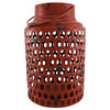 Round Red Metal Candle Lantern Distressed Finish 12 In.
