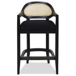 Jennifer Taylor Home - Americana Mid-Century Modern Rattan Cane Back Stool, Jet Black Woven, 26" Counter Height - Revel in the hand-crafted details of the Americana Bar Stool Collection by Jennifer Taylor Home. The natural cane back texture is paired with a graceful curved mid-height back and straight arms that are pleasing to the eye and offer a comfortable seating experience. The solid wood Oak frame includes a footrest, protected by a brass plate. This bar stool does not require any assembly.