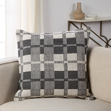 Wren Striped Black/ Cream Pillow 24" Square, Polyester Fill
