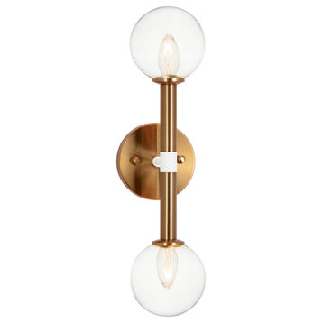 Matteo Lighting W75312AGCL Two Light Wall Sconce, Aged Gold Brass Finish