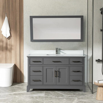 Vanity Art Bathroom Vanity Set With Engineered Marble Top, 60", Gray, Led Sensor-Switch Mirror