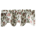 Ellis Curtain - Madison Floral 58"x15" Lined Scallop Valance, Brick - Make a colorful, stylish statement in any room with this rich and beautiful floral. Made with 50-percent polyester/50-percent cotton duck fabric that creates a smooth draping effect, soft texture and easy maintenance. The scallop valance is constructed with a 2-inch header, 3-inch rod pocket and trimmed corded hem. A natural colored liner is added for additional light blocking abilities. Width is measured at 58-inches, while length measures 15-inches. For wider windows simply add multiply valances together. Easy care machine washable.