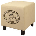 Lux Home - Elaina Vintage French Recycle Coffee Ottoman B - The Elaina Vintage French Recycle Ottoman is a great accent piece for any home. With 1 of 4 eye-catching coffee patterns, this adorable ottoman is sure to inspire conversation. Use this ottoman as additonal seating or a footrest anywhere in your home.